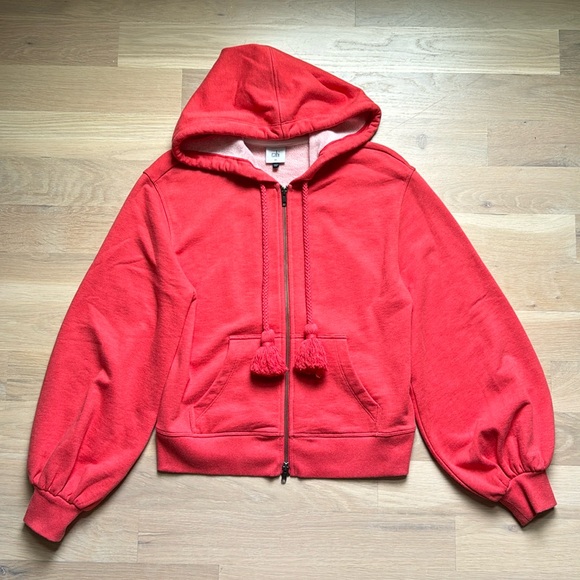 CAbi Tops - CAbi Tangerine Deluxe Pom Zip Up Balloon Sleeve Hoodie Size XS